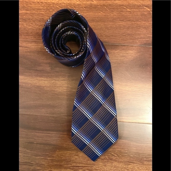🌿SALE🌿PERRY ELLIS Portfolio Blue Silk Striped Necktie - Picture 1 of 10